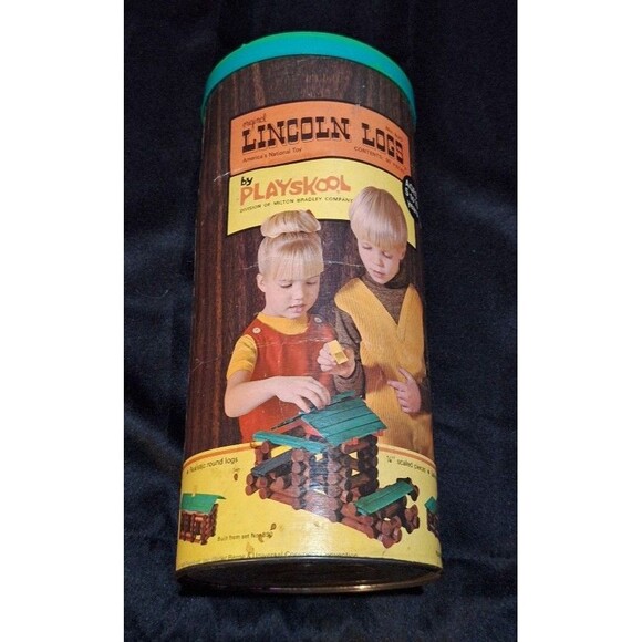 Vintage Playskool Lincoln Logs Cannister 1969 Incomplete Set - Picture 1 of 5